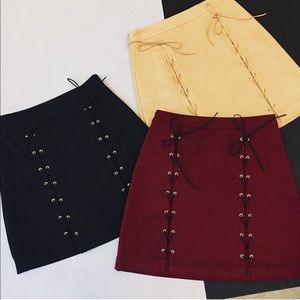 Laced up leather skirt